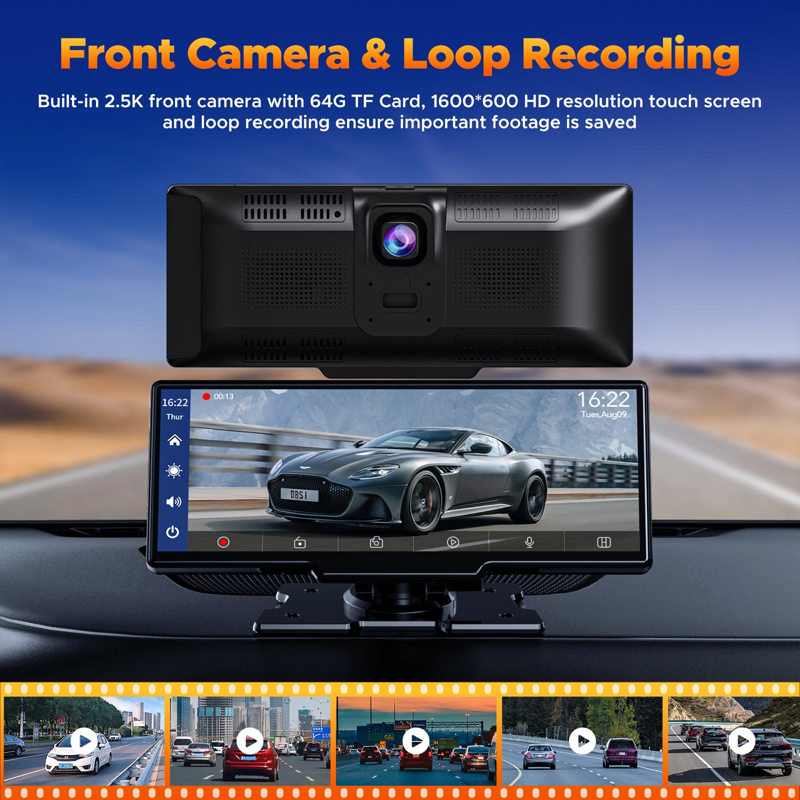 9.26'' Wireless Car Stereo Apple Carplay with 2.5K Dash Cam and 1080P Backup Camera, Portable Touchscreen GPS Navigation for Car, Car Stereo Receiver with Bluetooth, AirPlay