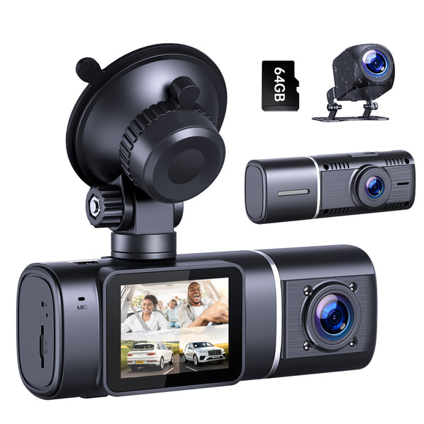 Toguard C300 3 Channels Dash Cam with IR Night Vision FHD 1080P Front 720P Inside Cabin and 720P Rear Dash Camera With WDR, Loop Recording,