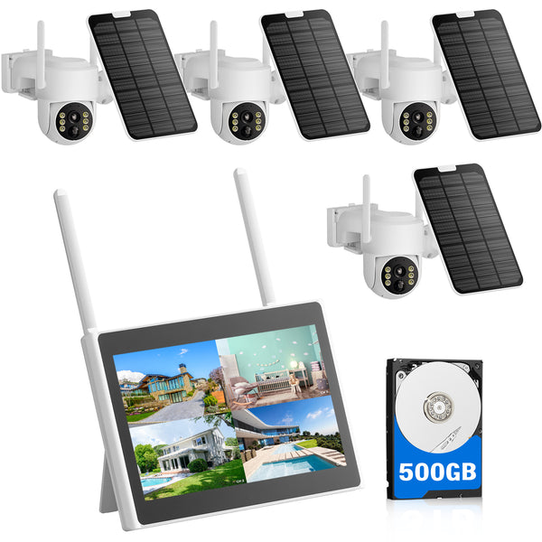 Toguard SC43 2K Solar Security Camera System Wireless Home Security Cam with 10CH NVR Monitor and 500GB HDD, Color Night Vision