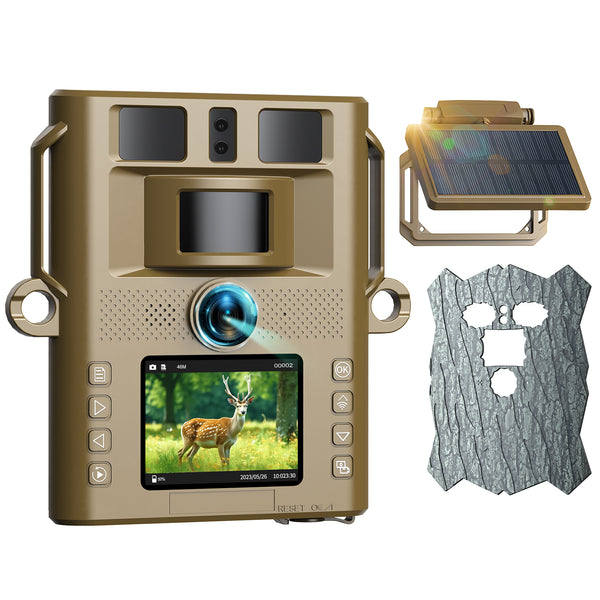  4K Solar Tracking Camera 48MP Slim WiFi Game Camera with 950nm Night Vision and 120° Wide Angle for Wildlife Monitoring