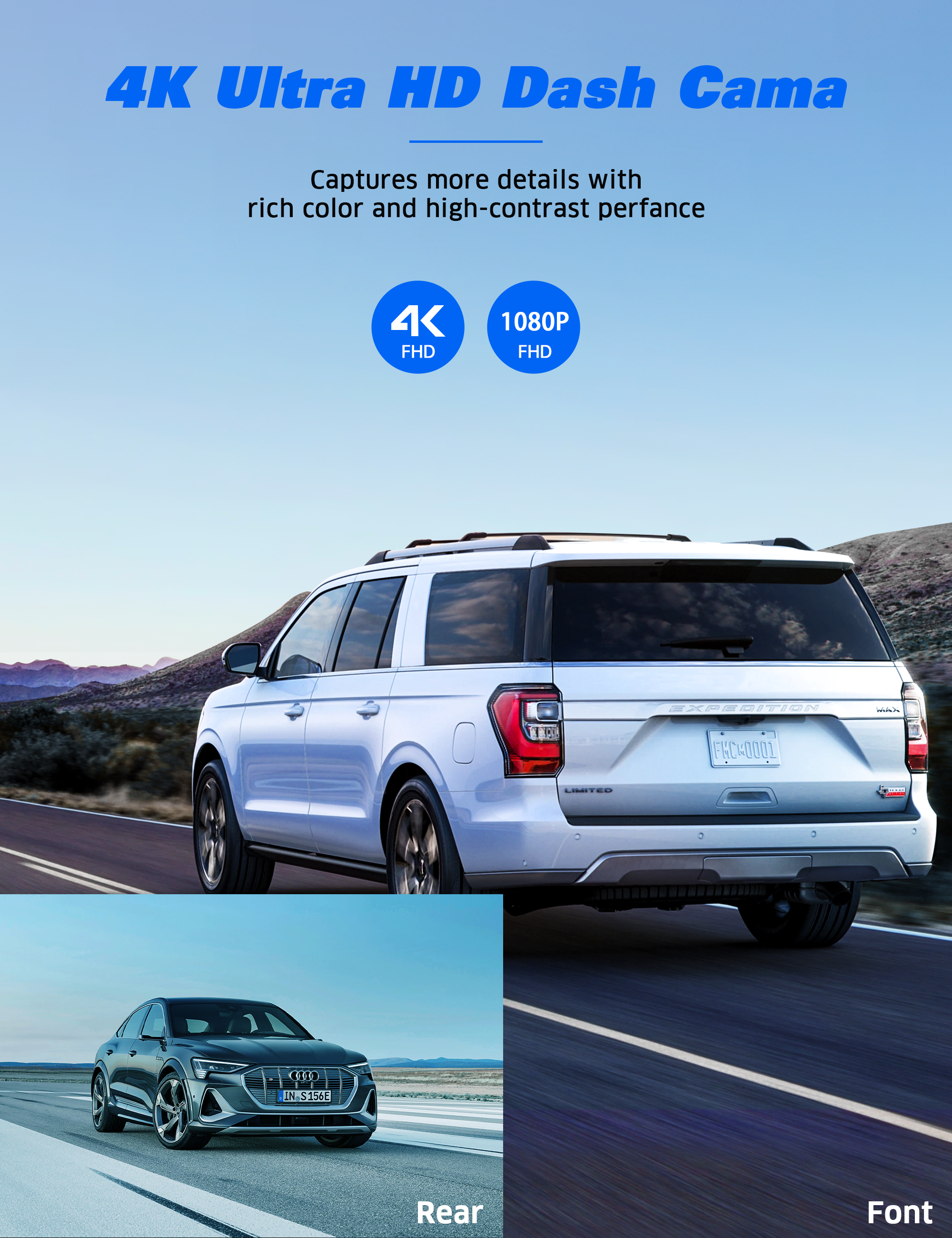 4K+1080P WiFi Front and Rear Dual Dash Camera