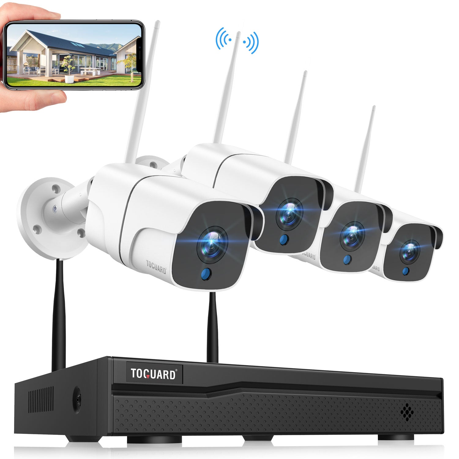 Toguard W300 Système de caméra de sécurité sans fil 4 pièces 1080P Caméras de surveillance WiFi extérieure/intérieure