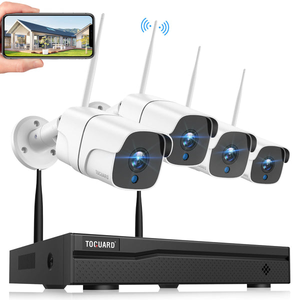 Toguard W300 Système de caméra de sécurité sans fil 4 pièces 1080P Caméras de surveillance WiFi extérieure/intérieure