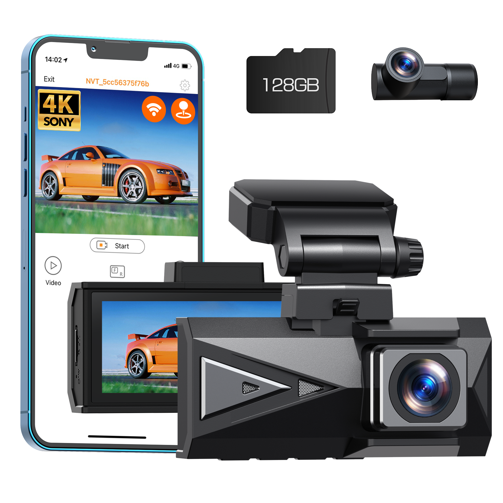 Toguard DC19 2160P Dash Cam Car Front Rear 4K + 4K Dual Car Camera with 128GB SD Car and 3.16 Inch IPS Screen, Wide Angle, Parking Monitor