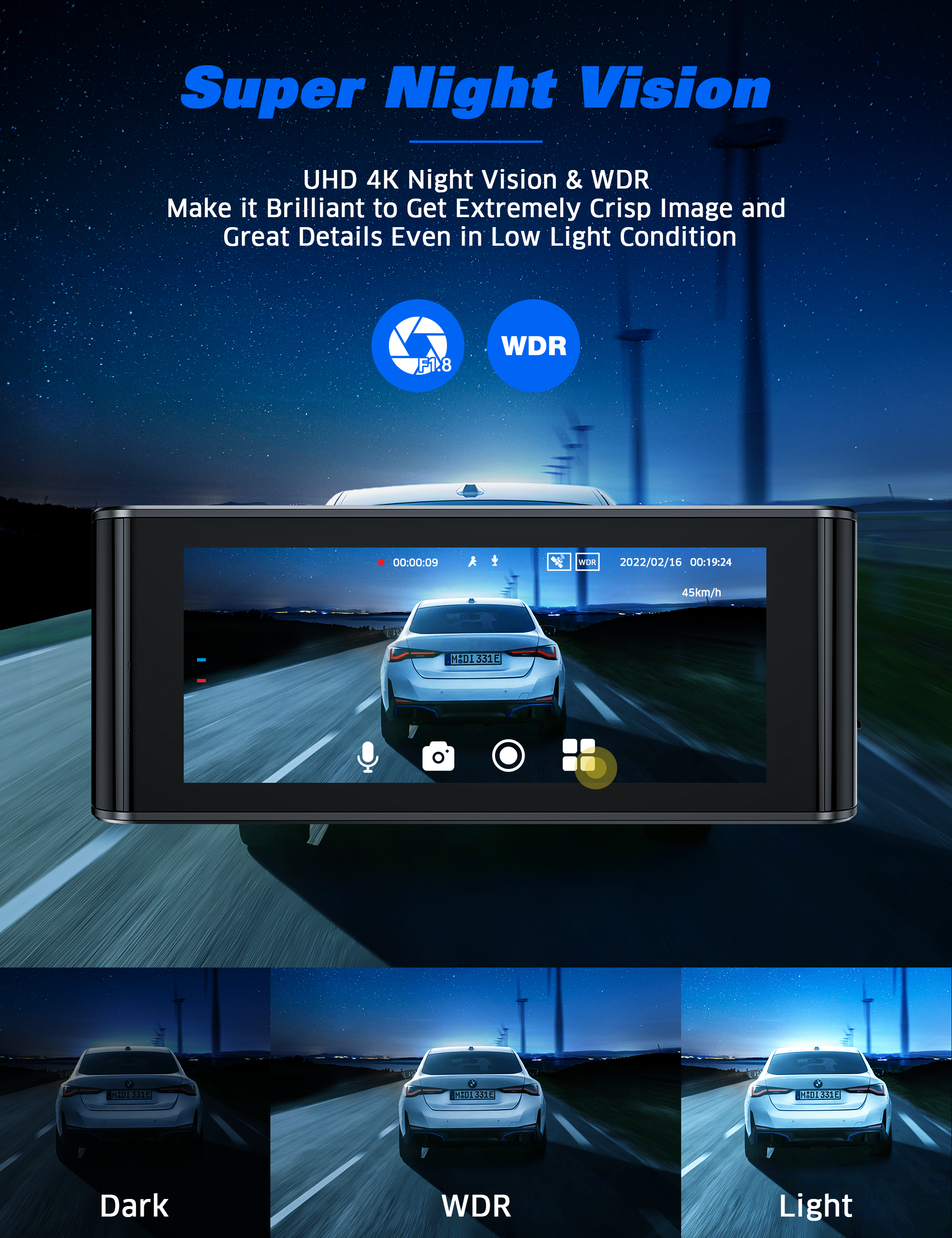 4K+1080P WiFi Front and Rear Dual Dash Camera