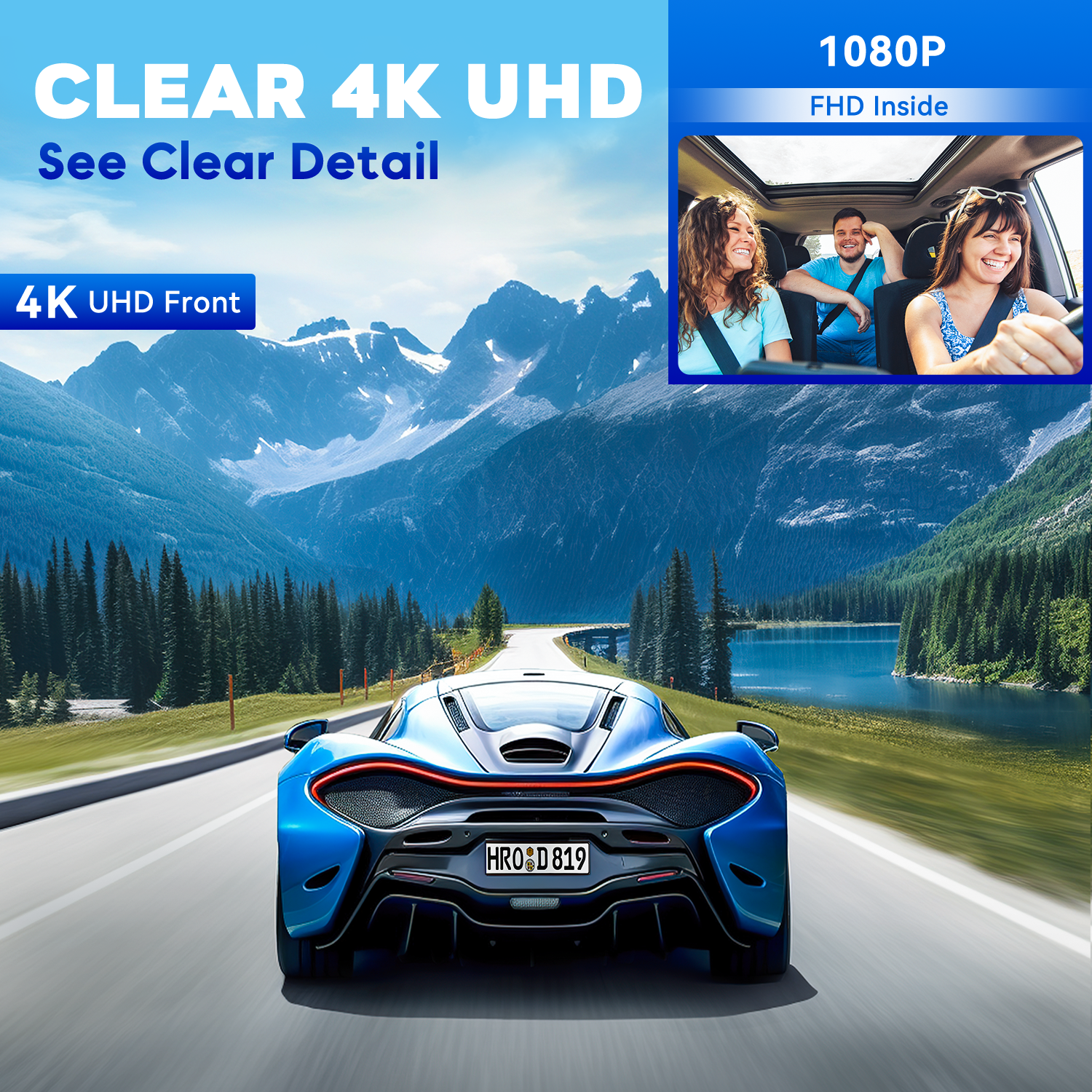 4K Dual Dash Camera, Front and Rear Dash Cam with 64GB SD Card, Infrared Night Vision and Loop Recording