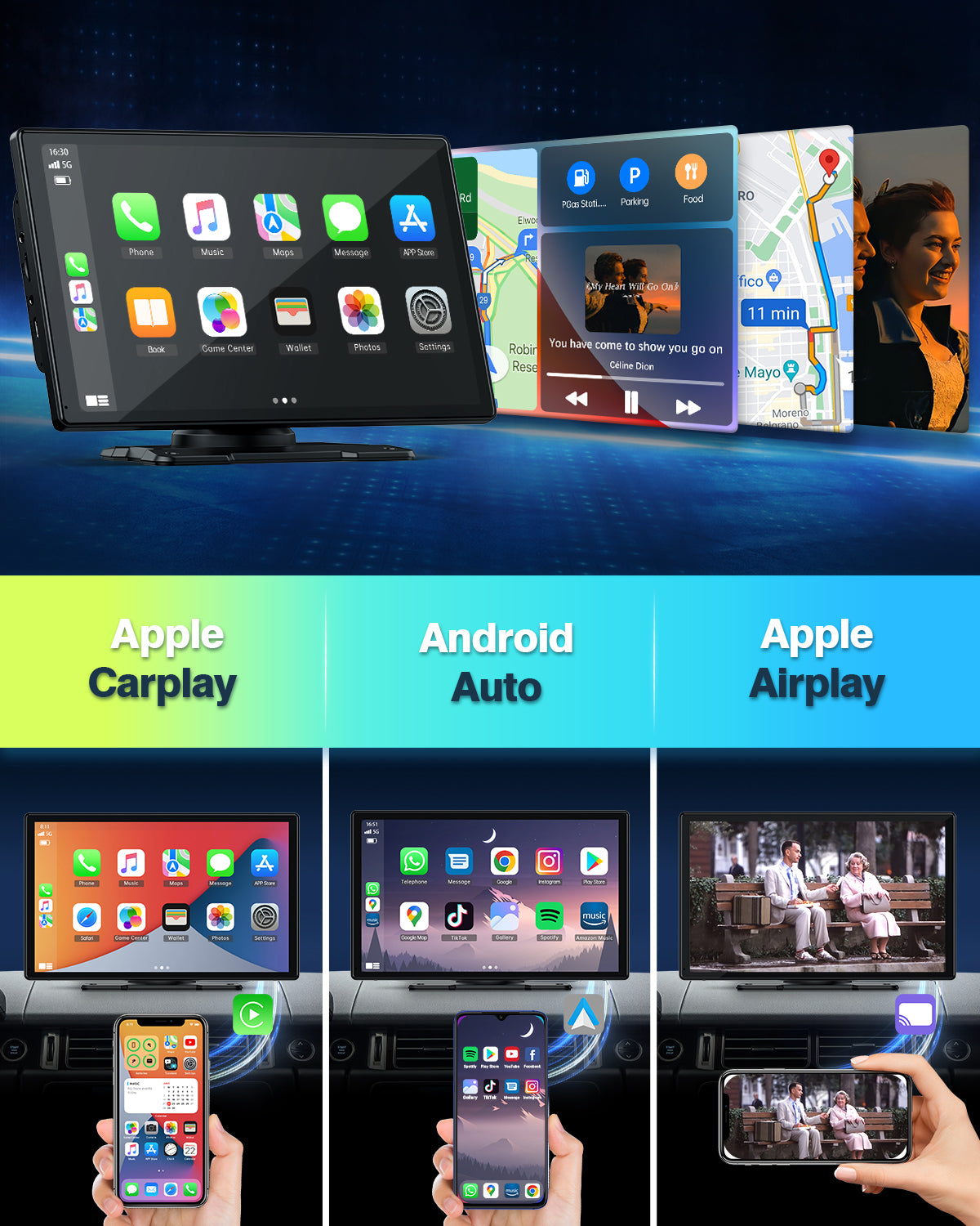 Wireless Apple Carplay and Android Auto 9 Inch Touch Screen