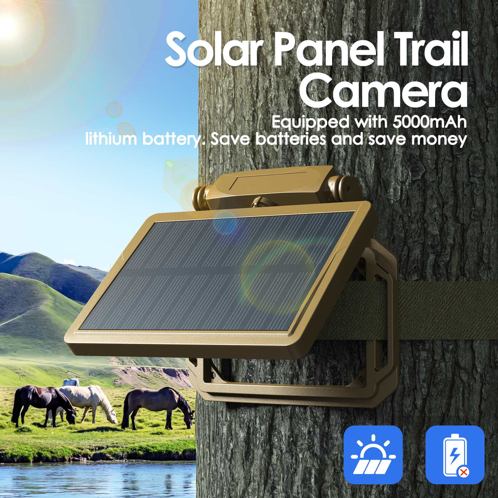  4K Solar Tracking Camera 48MP Slim WiFi Game Camera with 950nm Night Vision and 120° Wide Angle for Wildlife Monitoring