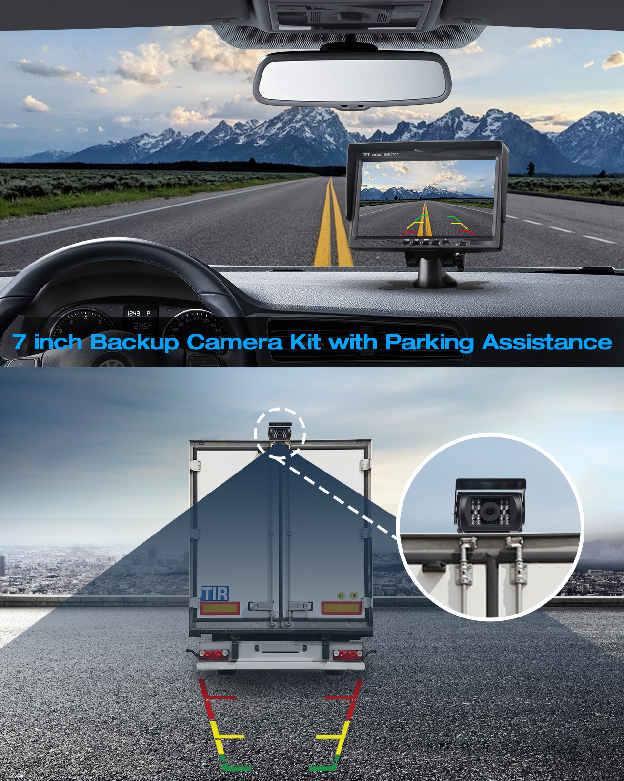 Toguard 7 deals inch rearview mirror