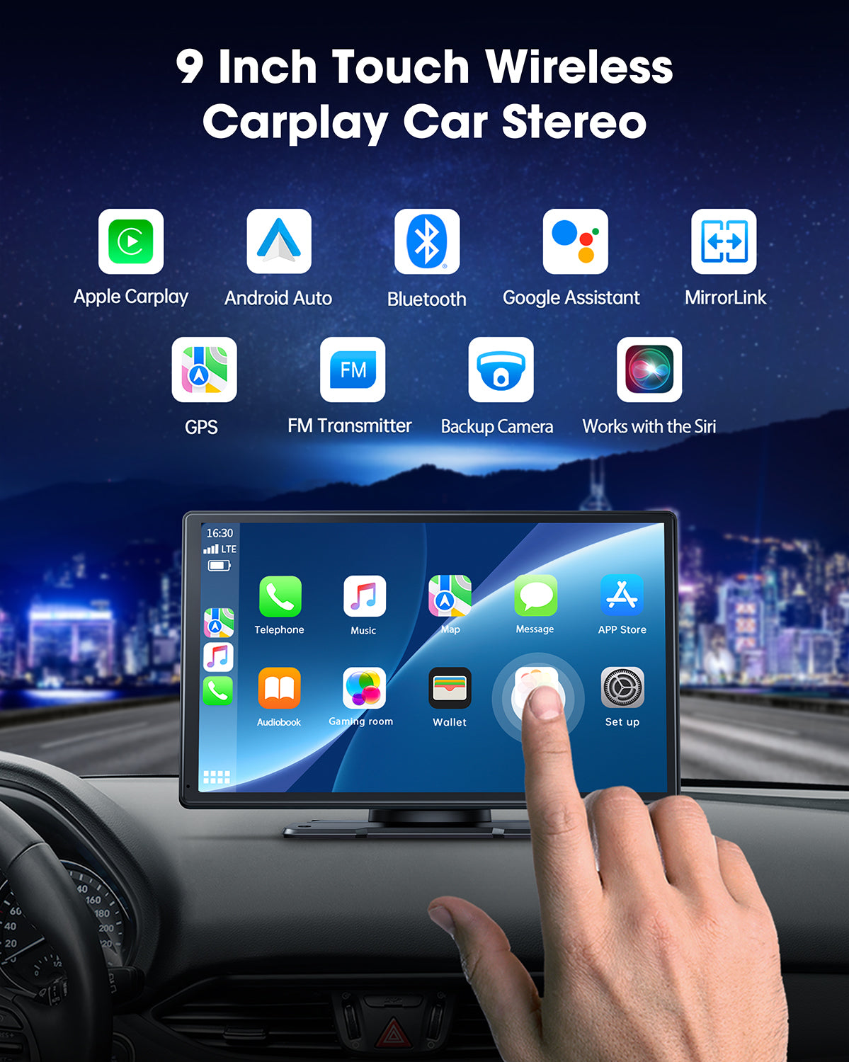 9 Inch Wireless Car Stereo with Apple Carplay & Android Auto,Portable Touch Screen GPS Navigation for Car,Car Audio Receivers with Bluetooth,Airplay,AUX/FM,Screen for All Vehicles