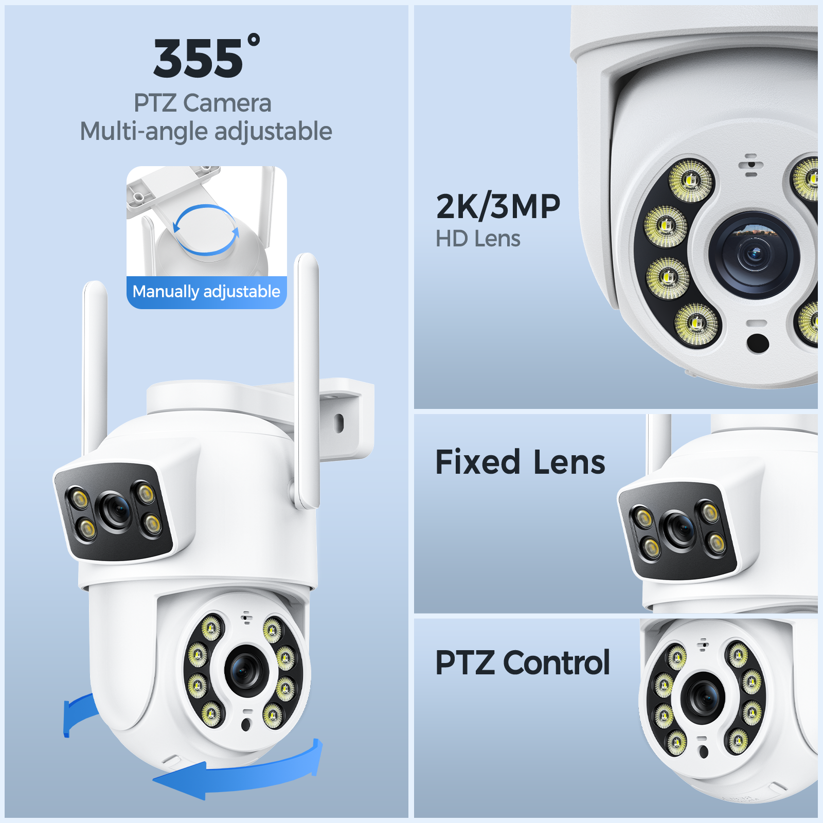 Toguard SC40 2K 3MP Dual Lens Outdoor Security Camera with Color Night Vision, Motion Detection and Humanoid Tracking