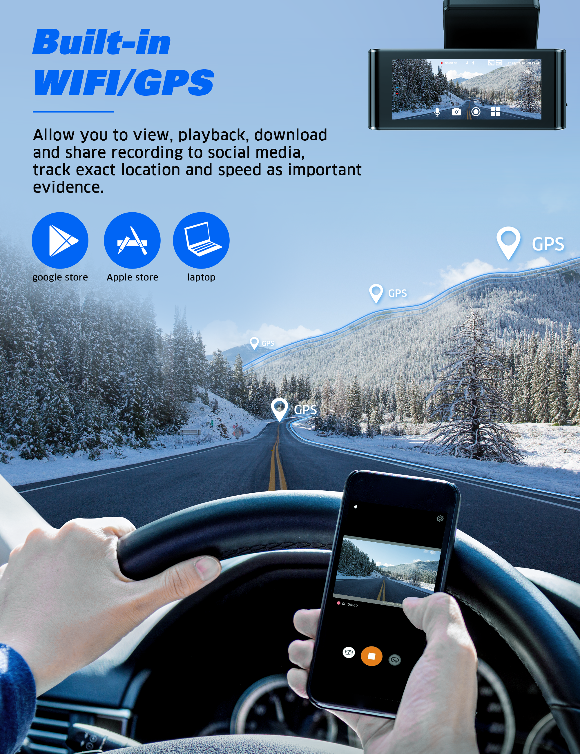 4K+1080P WiFi Front and Rear Dual Dash Camera