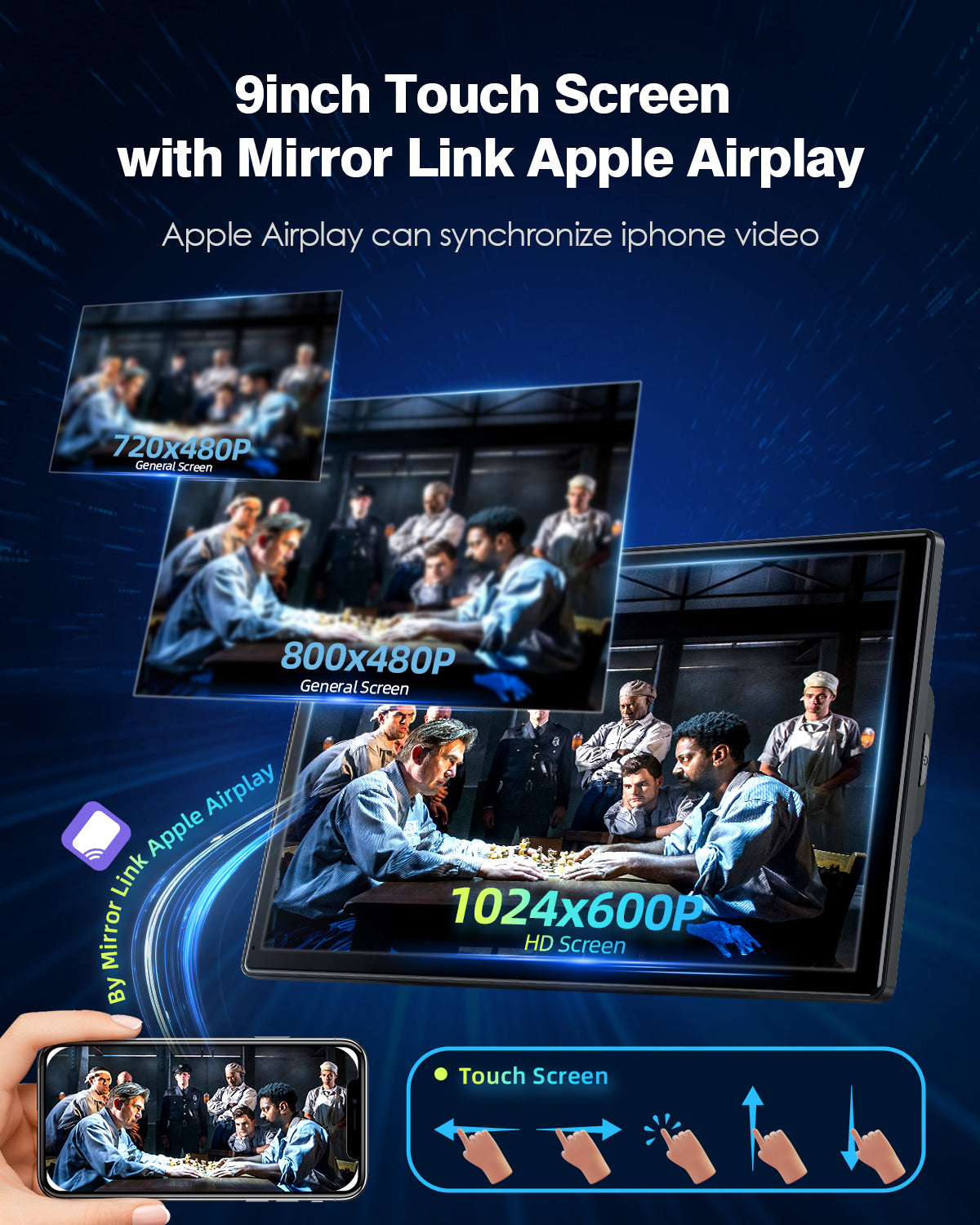 11 Inch Mirror Dash Cam Carplay 4K WIFI Android Apple Voice Control  Bluetooth Call FM Dual Lens View Camera HD Reverse Imag