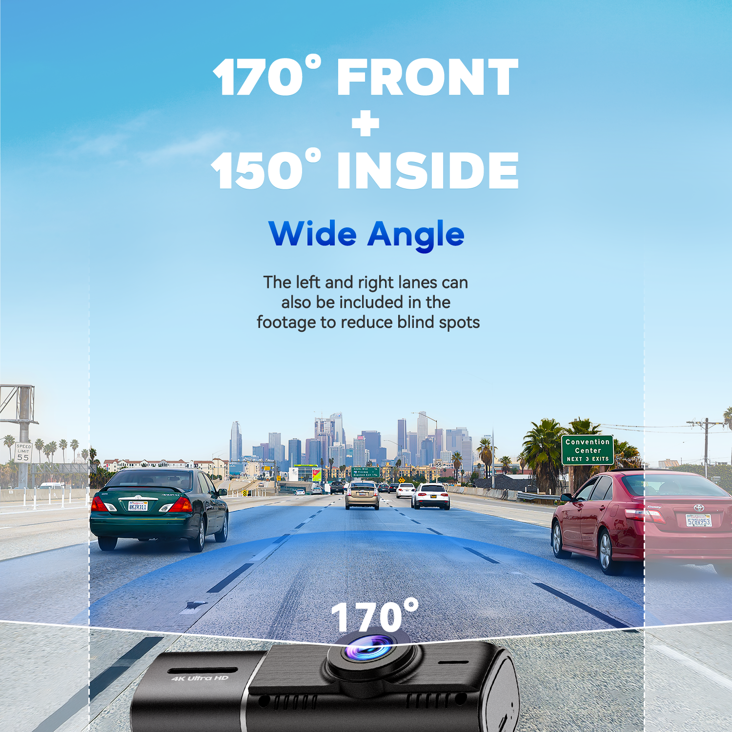 4K Dual Dash Camera, Front and Rear Dash Cam with 64GB SD Card, Infrared Night Vision and Loop Recording