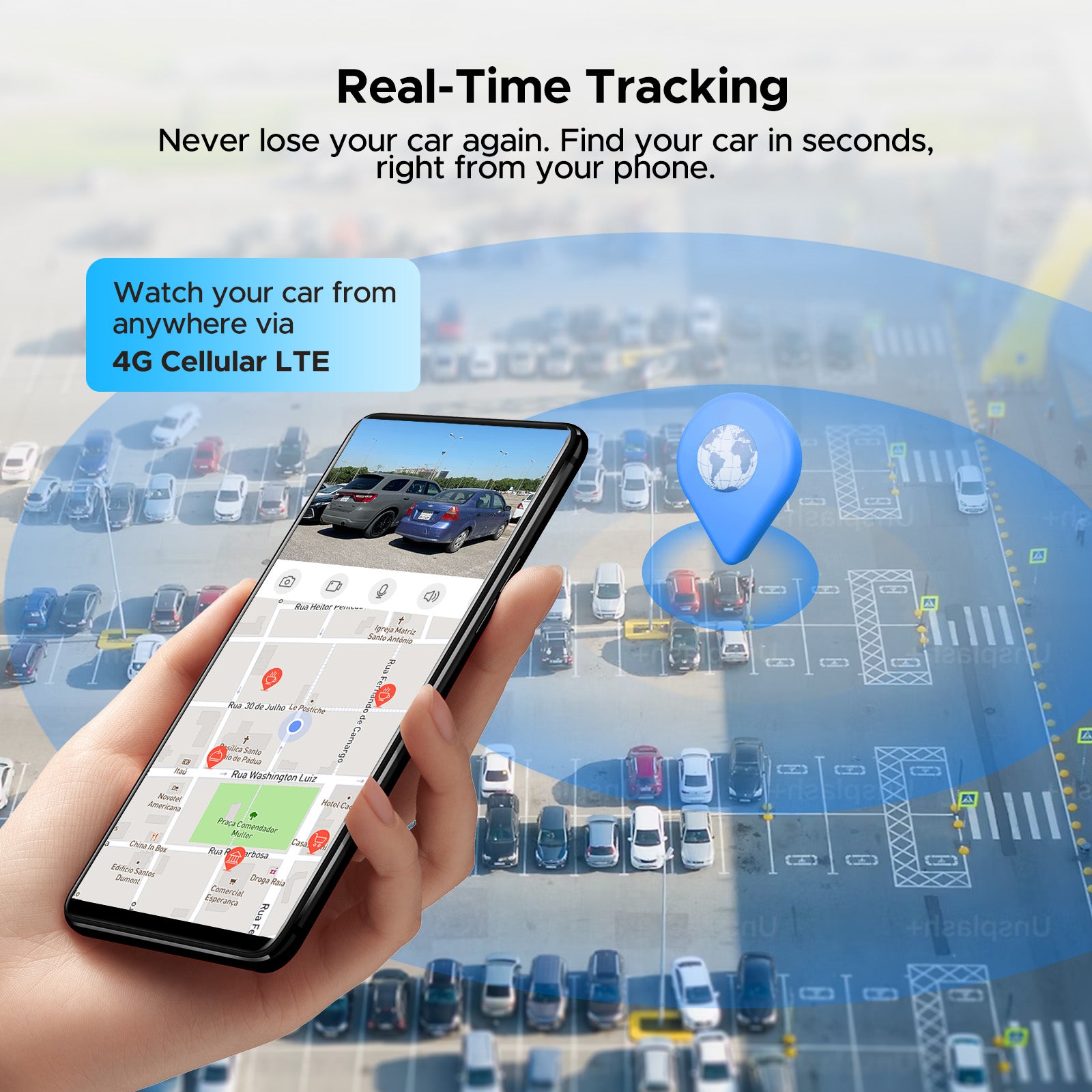 4G LTE Cellular Dash Cam, Remote Live-View & Location Event Video Alarm & Cloud Storage Car Security Camera