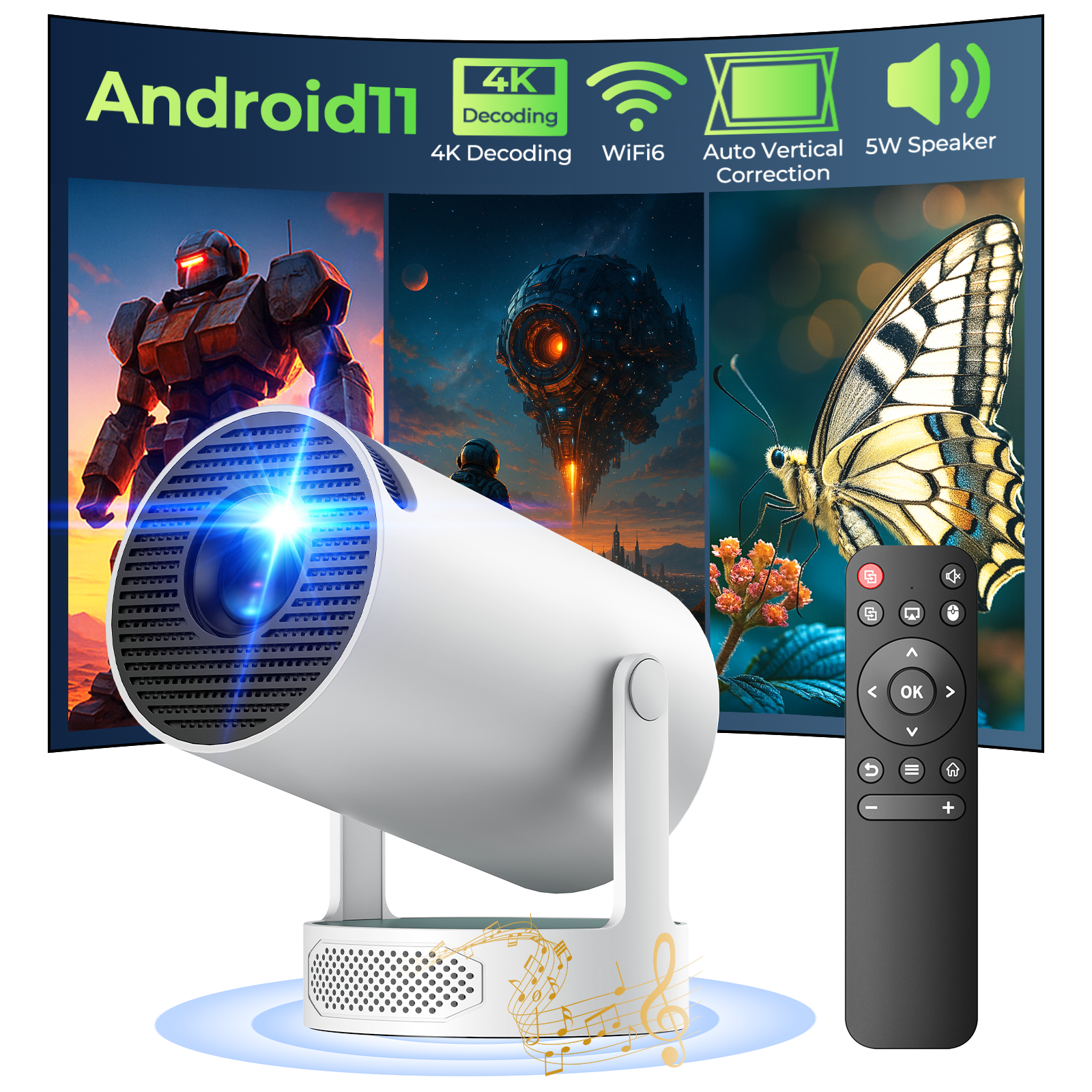 Camera App Projector Mini Projector with WiFi and Bluetooth, Smart Portable Movie Projector ...