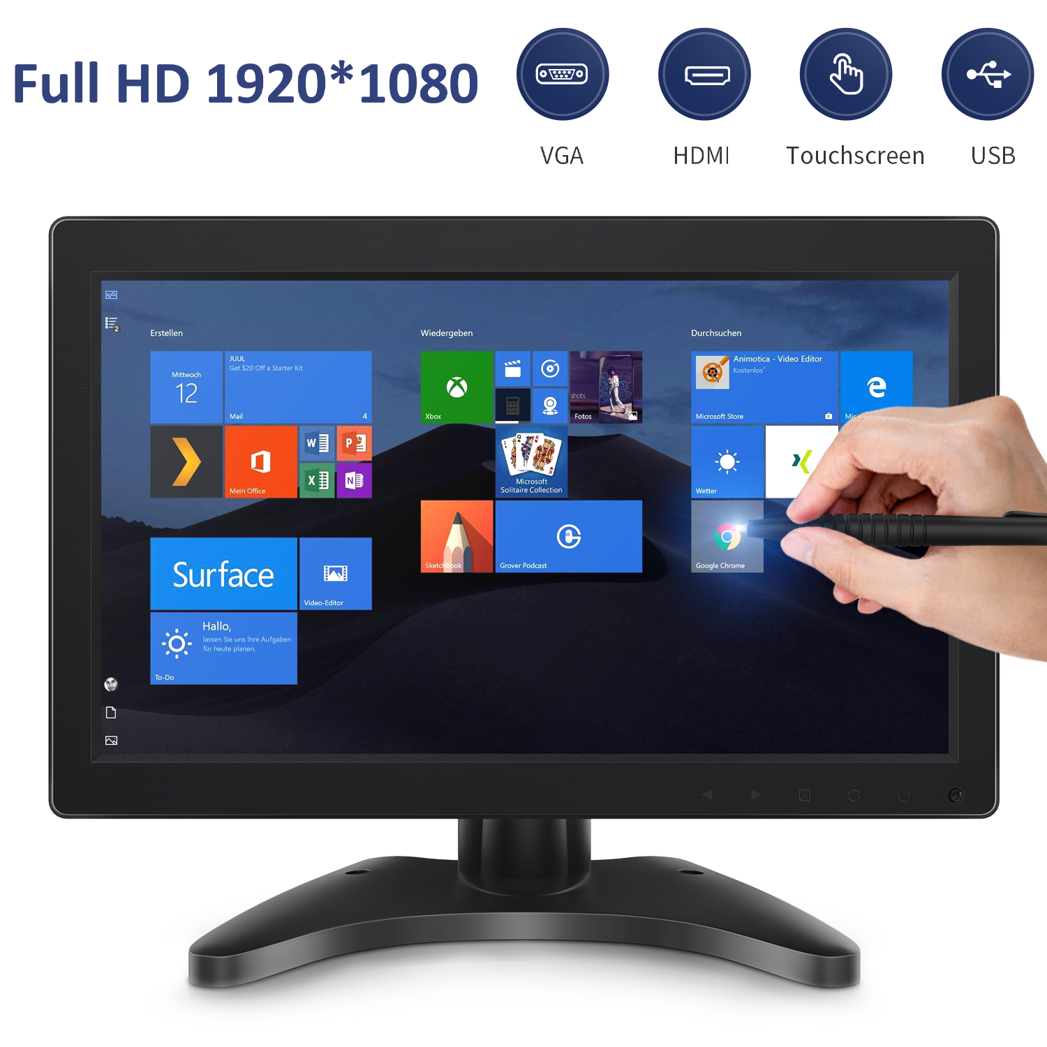 Toguard D119 Kleiner HDMI-Monitor 12 Zoll 1920 x 1080 LCD HD-Touchscreen-Monitor HDMI-Computerbildschirm