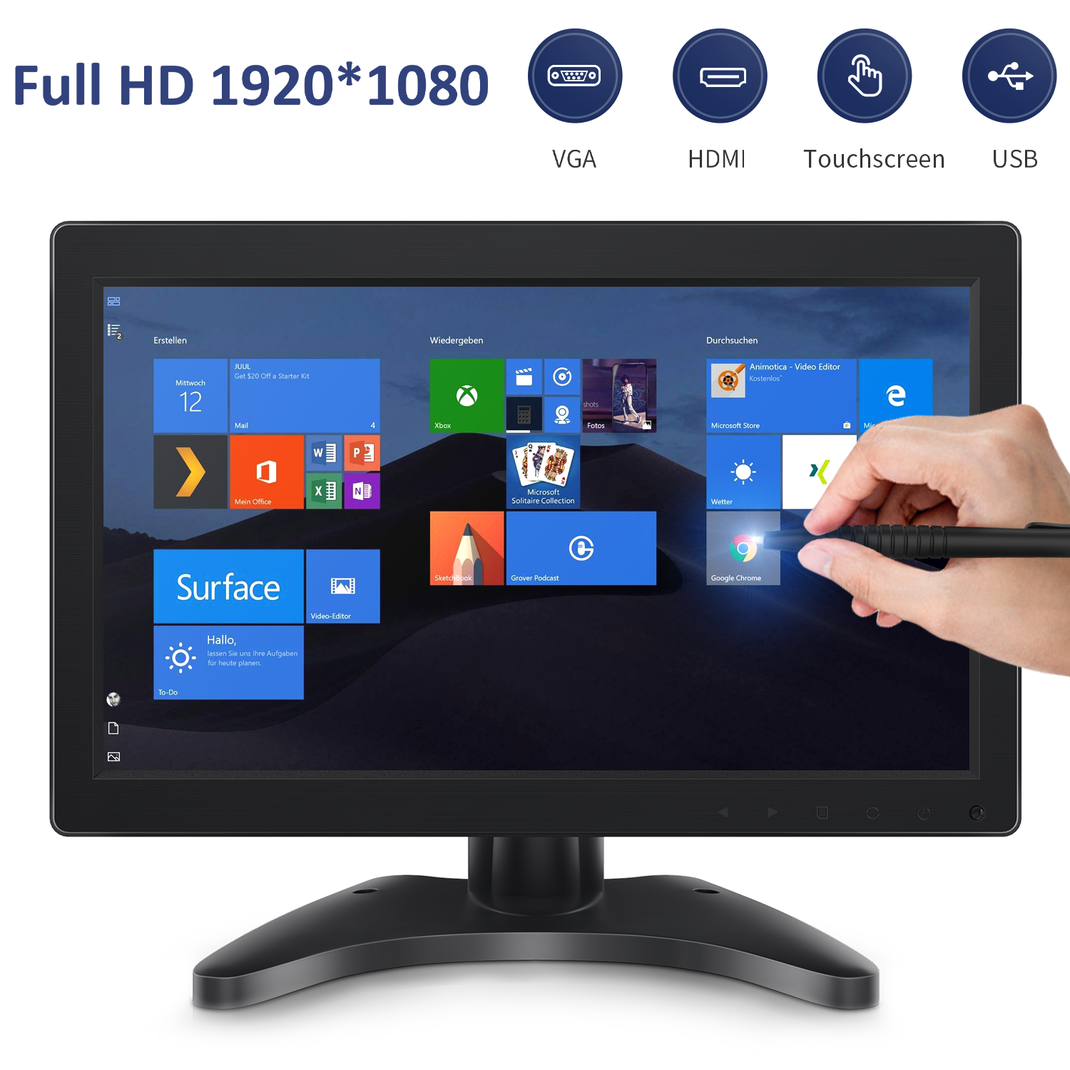 Toguard D119 Small HDMI Monitor 12 Inch 1920x1080 LCD HD Touchscreen Monitor HDMI Computer Display Screen（Only available in Europe）