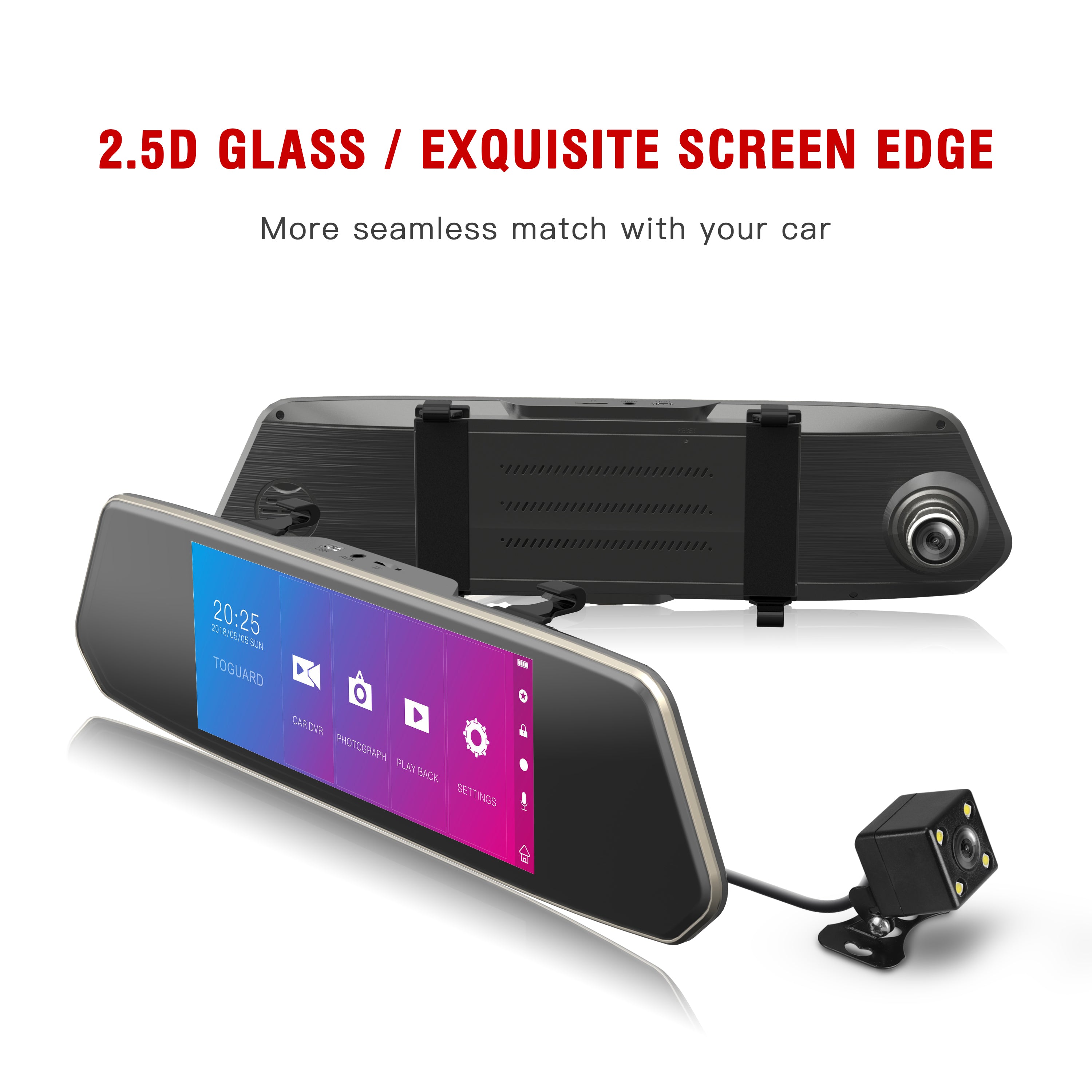 Toguard CE35  Dual lens Dash Cam  Camera  Touch Screen Front for Cars Backup Camera（UK ONLY)