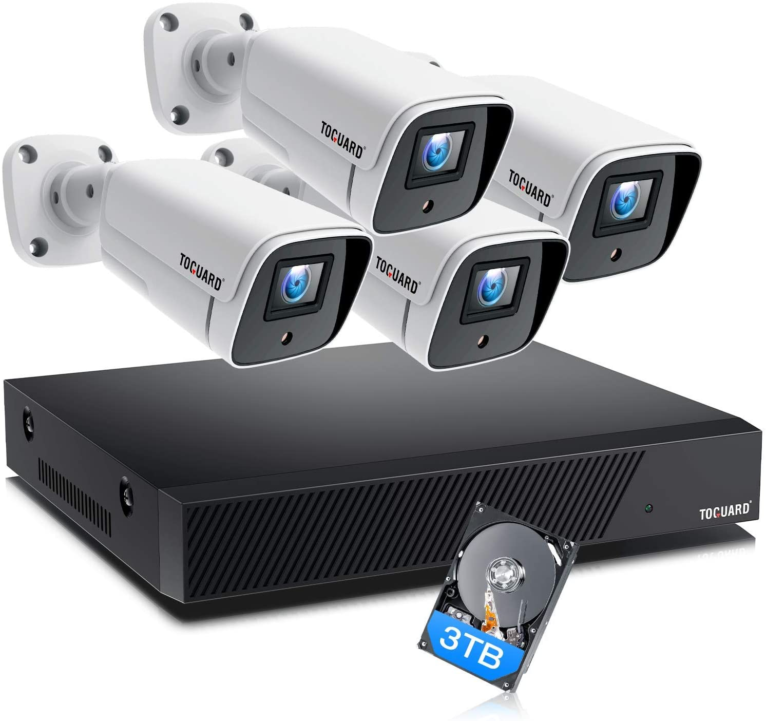 Système de caméra de sécurité Toguard W500 4K PoE avec disque dur de 3 To, système de surveillance de caméra IP filaire 4 pièces 8MP extérieur