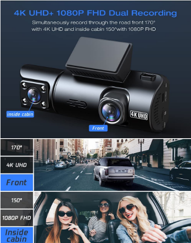 Toguard CE67A/DC13 4K Front and Inside GPS WiFi 2160P+1080P Dual Dash Camera