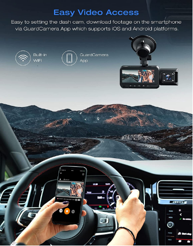 TOGUARD 3 Channel 2K/Dual 4K Dash Cam, WDR Car Camera, 3.2 Screen Car Dash  Camera, Driving Recorder with Built-in WiFi GPS, IR Night Vision, Parking  Monitor, Motion Detection, Loop Recording,G-sensor 