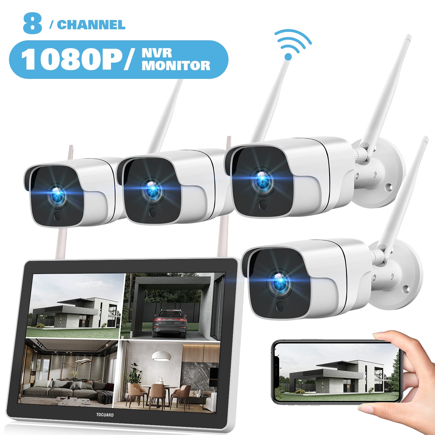 Toguard W400 4Pcs 1080P 8CH NVR Wireless Security Camera System with 12 inch LCD Monitor &  3TB Hard Drive (Out of stock in Australia)
