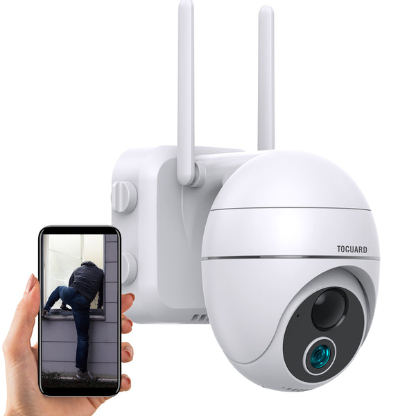 Toguard AP50 Caméra de sécurité WiFi extérieure, caméra de sécurité domestique sans fil PTZ avec audio bidirectionnel