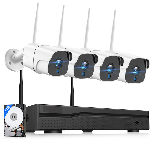 Toguard W300 Système de caméra de sécurité sans fil 4 pièces 1080P Caméras de surveillance WiFi extérieure/intérieure