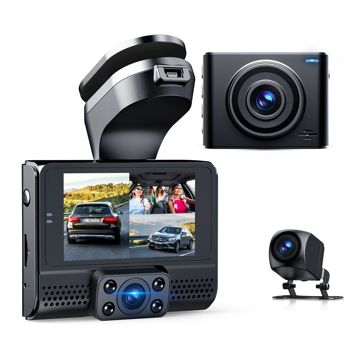 Toguard M200 1080P 3 Channel Front and Rear Inside Triple Car Camera With With GPS & Speed