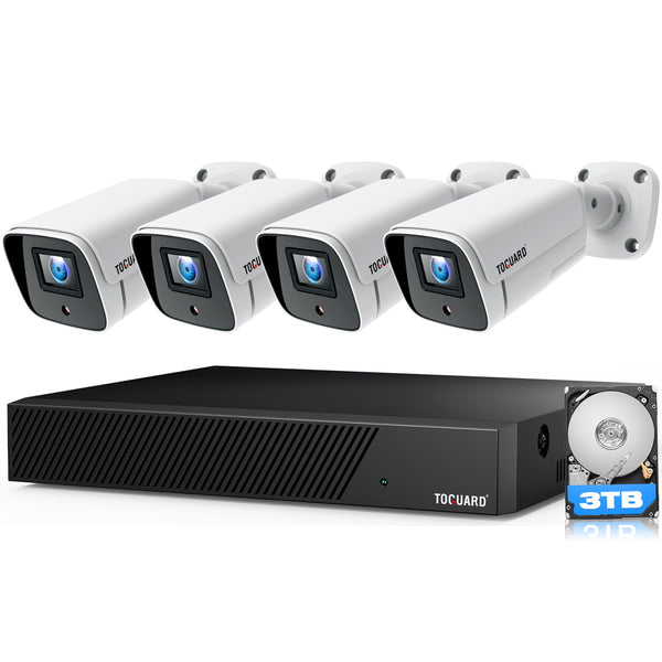 Toguard W504 5MP PoE Système de caméra de sécurité à domicile, 8 canaux NVR 4pcs Caméra IP filaire Système de surveillance extérieure