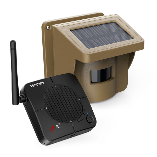 TOGUARD W10 Alarme d'allée - Capteur et détecteur de mouvement PIR solaire sans fil à longue portée de 1/2 mile avec portée de détection de 30 pieds, système d'alerte de sécurité extérieur étanche IP66 pour surveiller et protéger la propriété