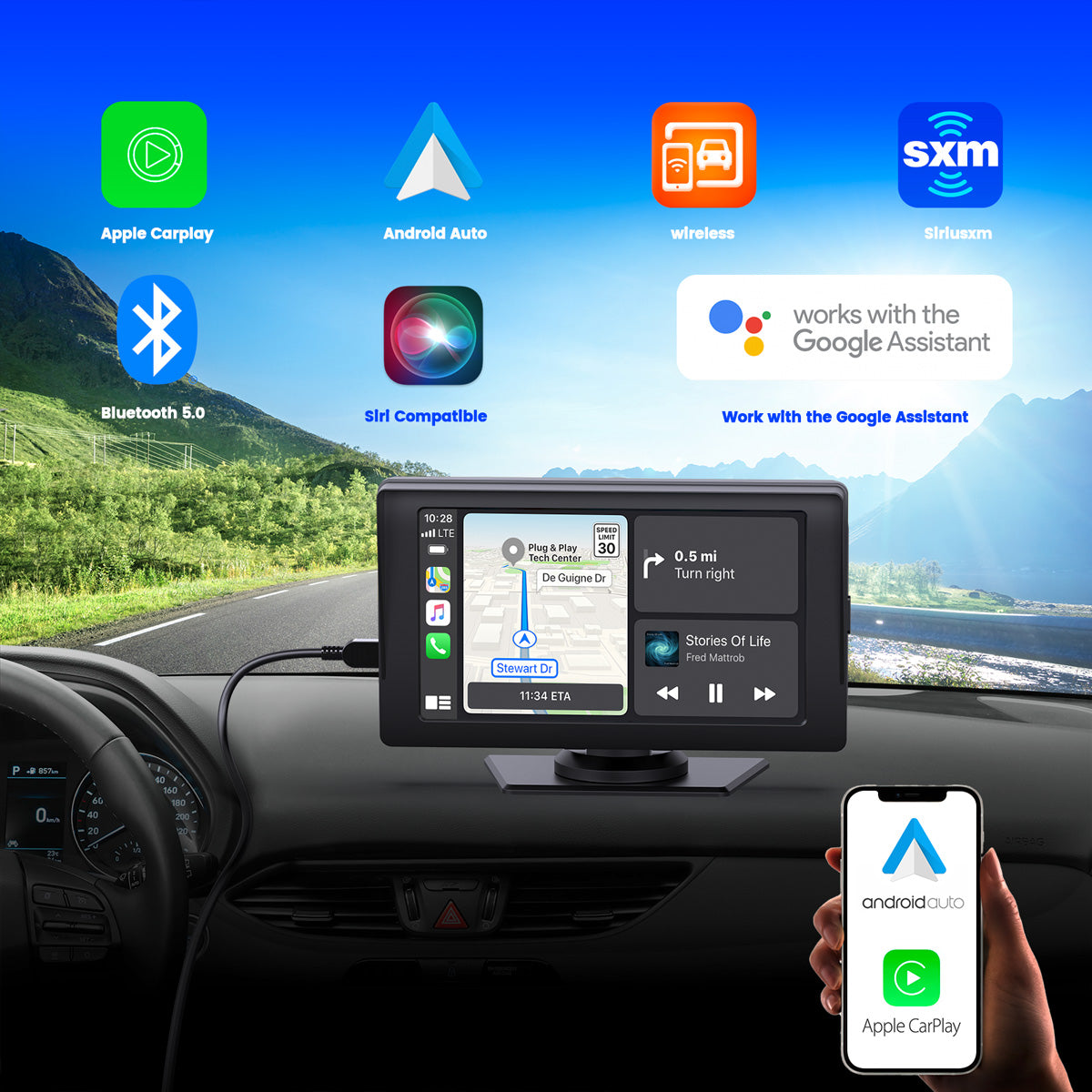 Toguard RC04 7'' Wireless Apple Car Play & Android Auto Touch Screen Sync GPS Navigation Audio Car Radio Receiver for Car, Bluetooth, Siri, Multimedia Player, FM