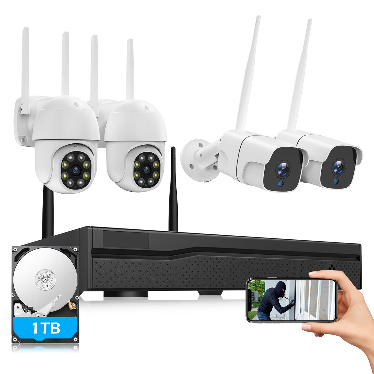 Toguard W310 Système de caméra de sécurité domestique sans fil Caméras PTZ extérieures et caméras Bullet