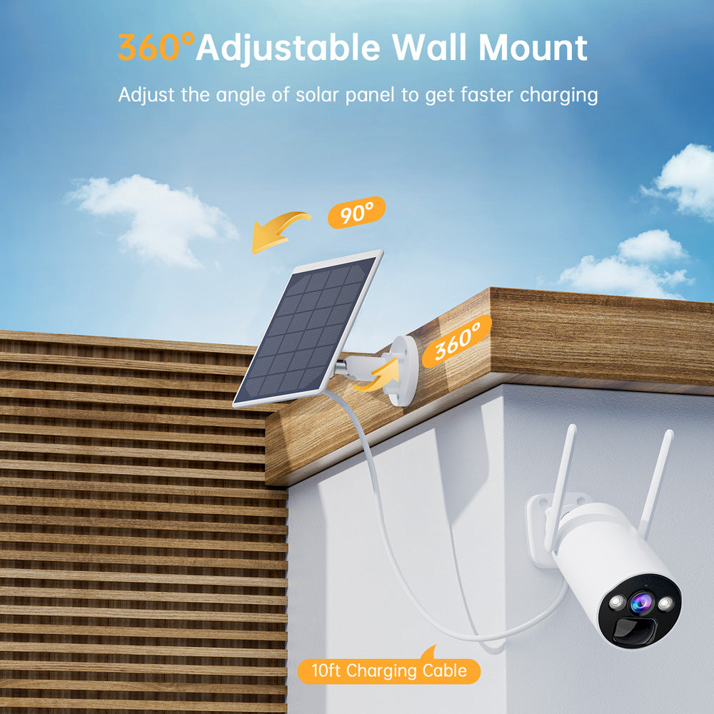 5V 3W Solar Panel For Security Cameras - 3-in-1 Connector MicroUSB/Type-C/DC3.5 With 3m Cable