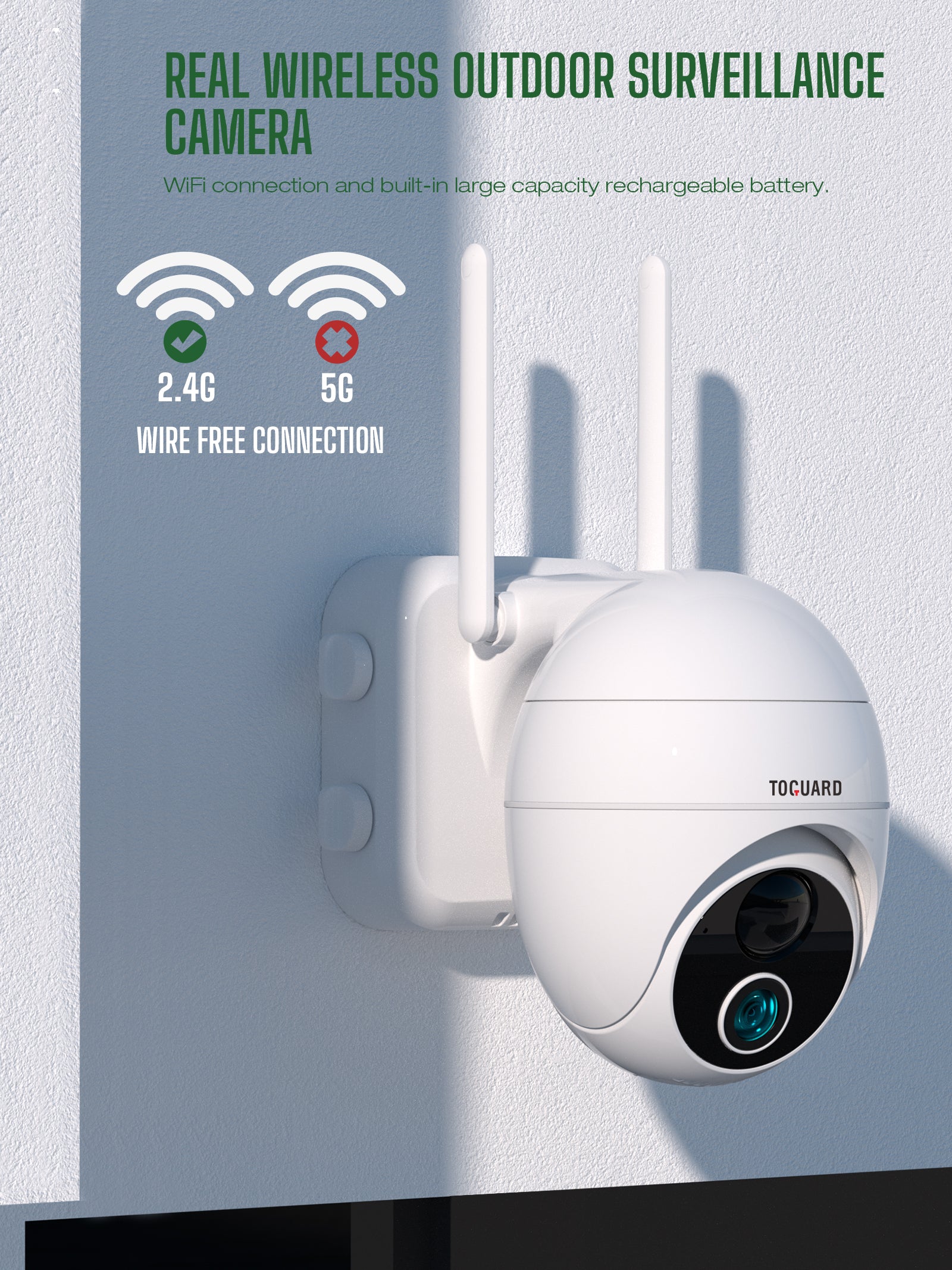 Toguard AP50 WiFi-Überwachungskamera im Freien, drahtlose PTZ-Überwachungskamera für zu Hause mit Zwei-Wege-Audio