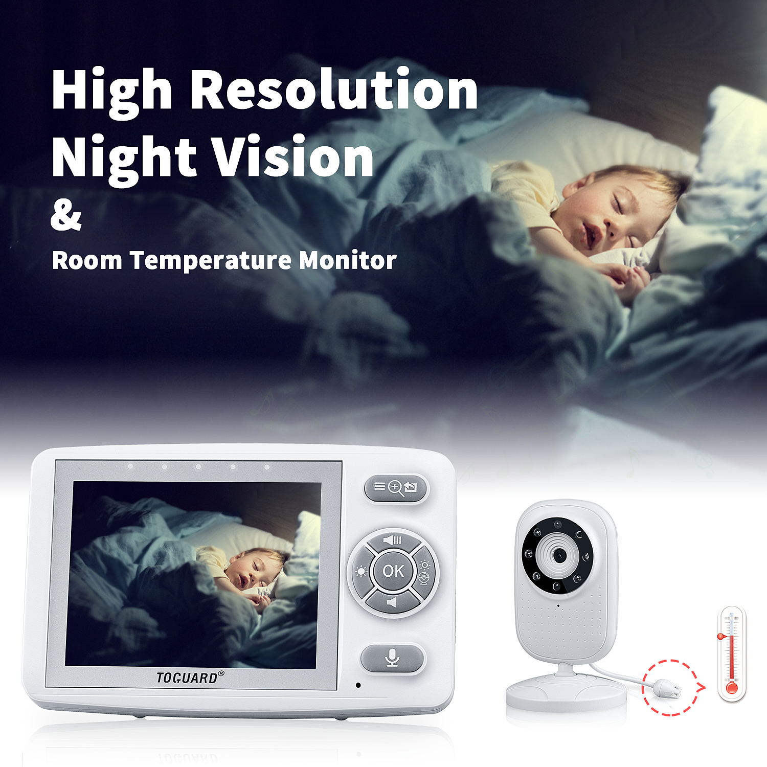 Toguard AM30 Video-Babyphone mit Kamera, 3,5-Zoll-Bildschirm, kabellose Übertragung von Säuglingen