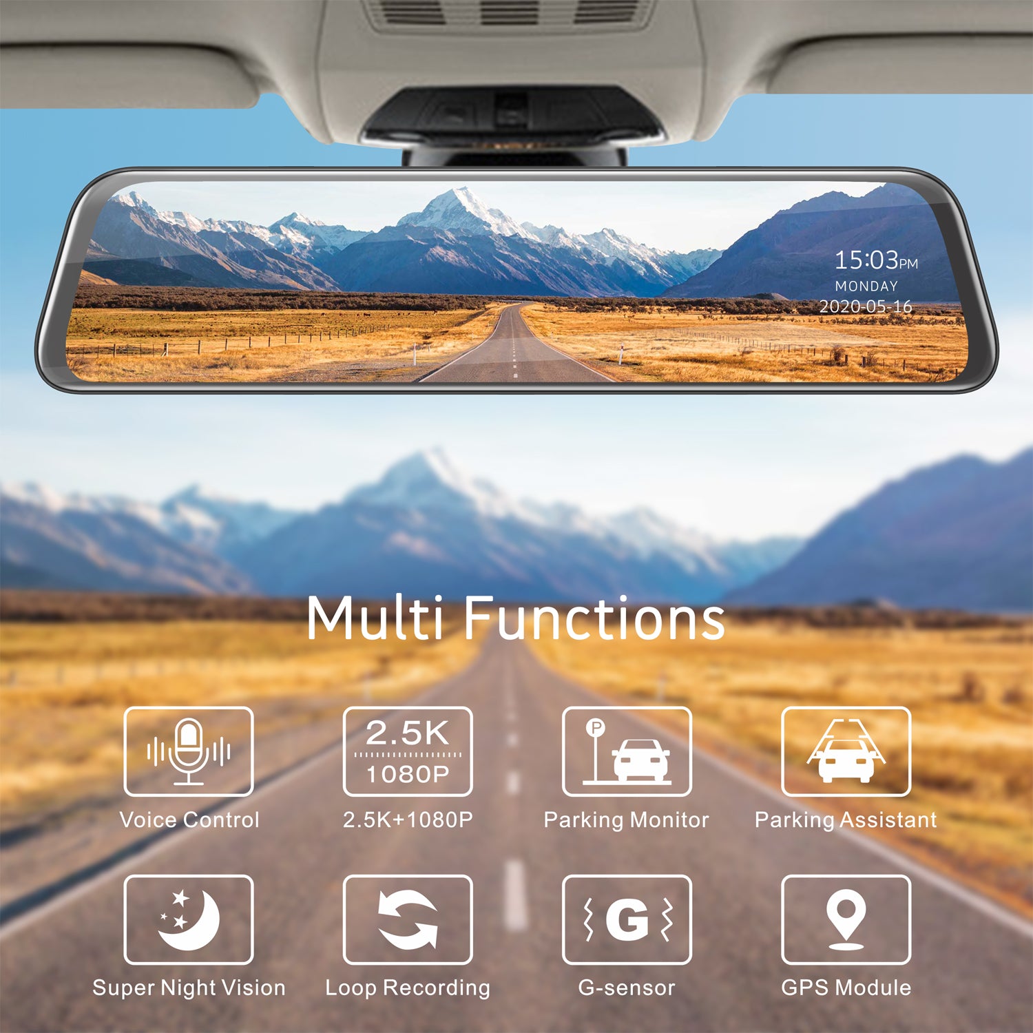 Toguard CE70 12" 2.5K Spiegel Dual Lens Dash Kamera Touchscreen Front für Autos Rückfahrkamera