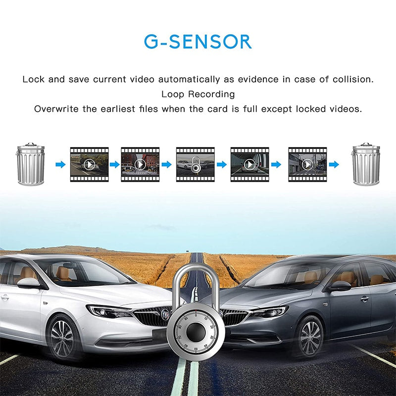 Toguard CE13 Caméra de tableau de bord à double lentille à écran tactile avant pour caméra de recul de voitures