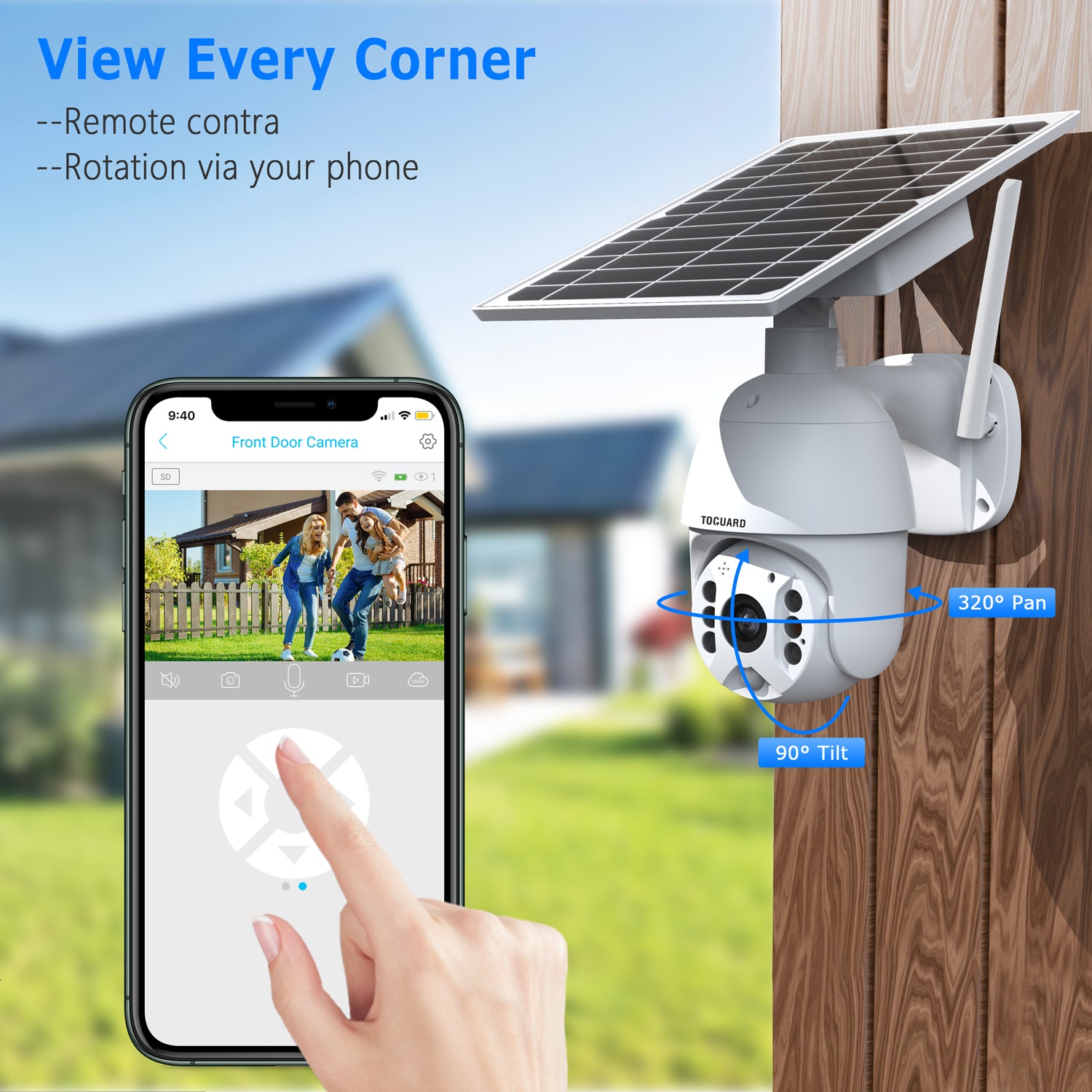 Toguard AP40 1080P sans fil avec batterie à énergie solaire, détection de mouvement de vision nocturne en couleur, caméra de sécurité extérieure