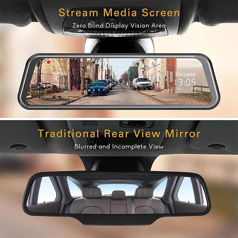 Toguard CE60H 2.5K Mirror Dash Cam pour voitures avec caméra de recul étanche