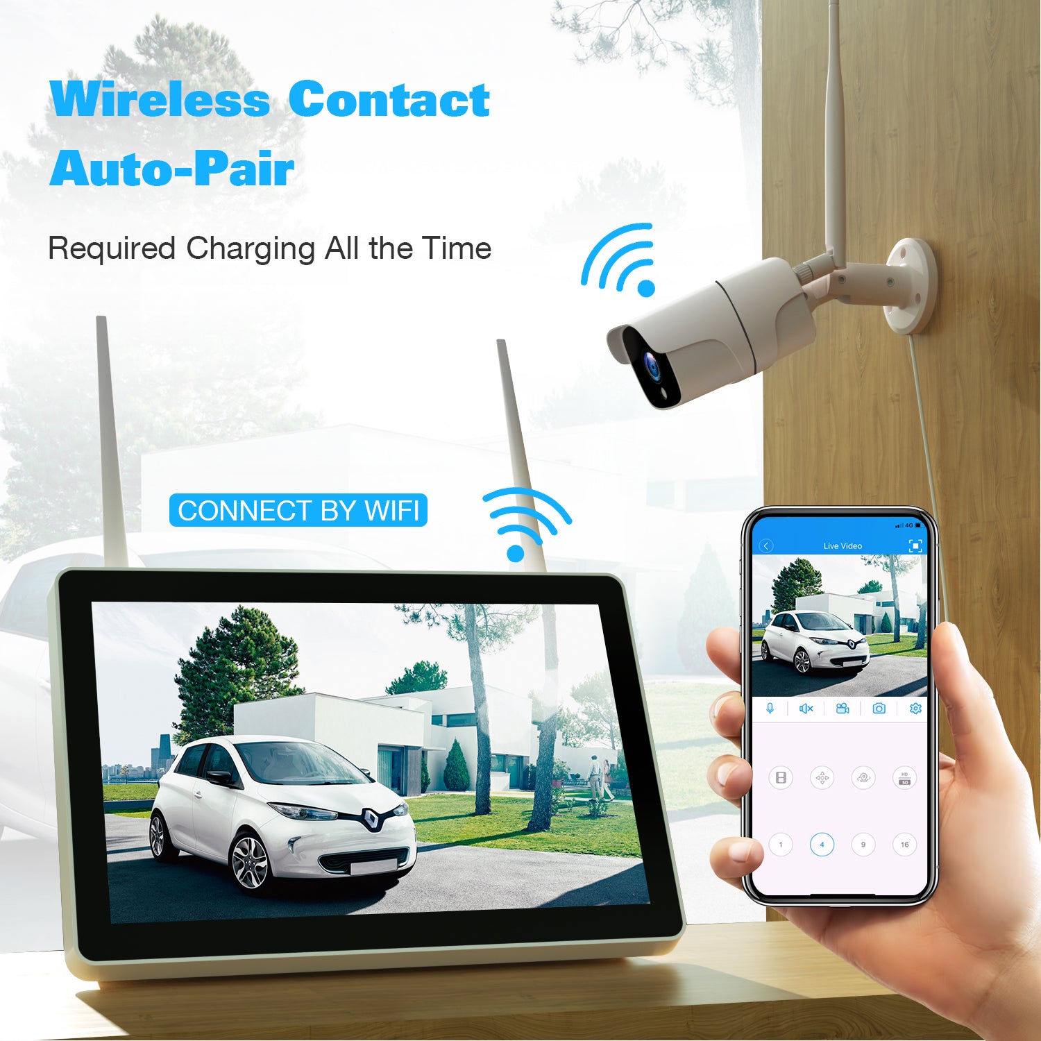 Toguard W400 4Pcs 1080P 8CH NVR Wireless Security Camera System with 12 inch LCD Monitor &  3TB Hard Drive (Only Available In Europe)