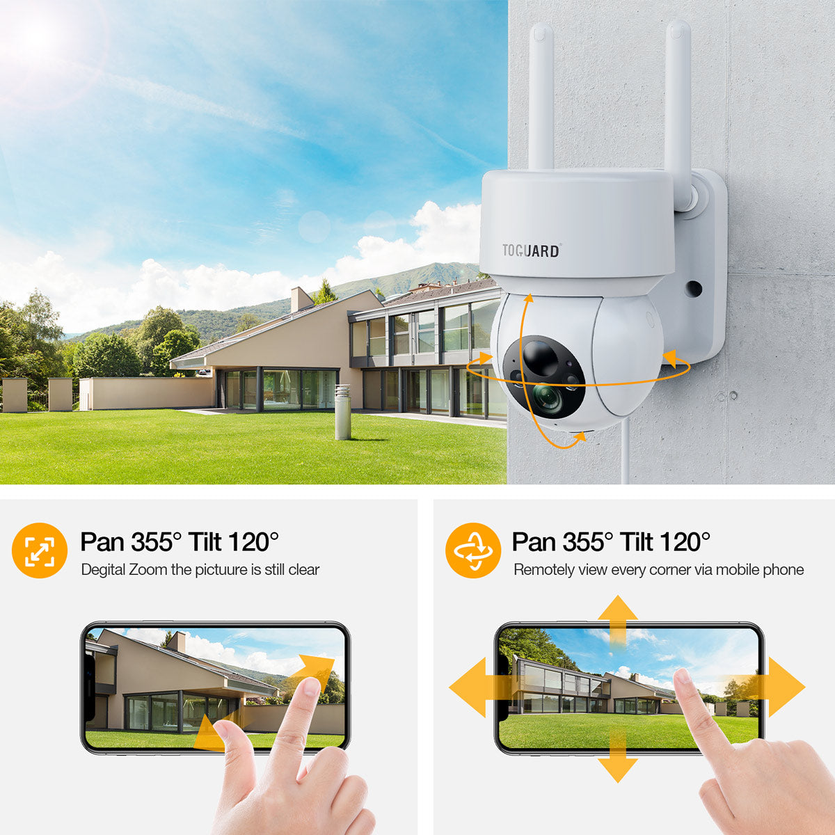 Toguard AP55 1080 PTZ 15000mAh Rechargeable Battery Security Camera With Solar Panel