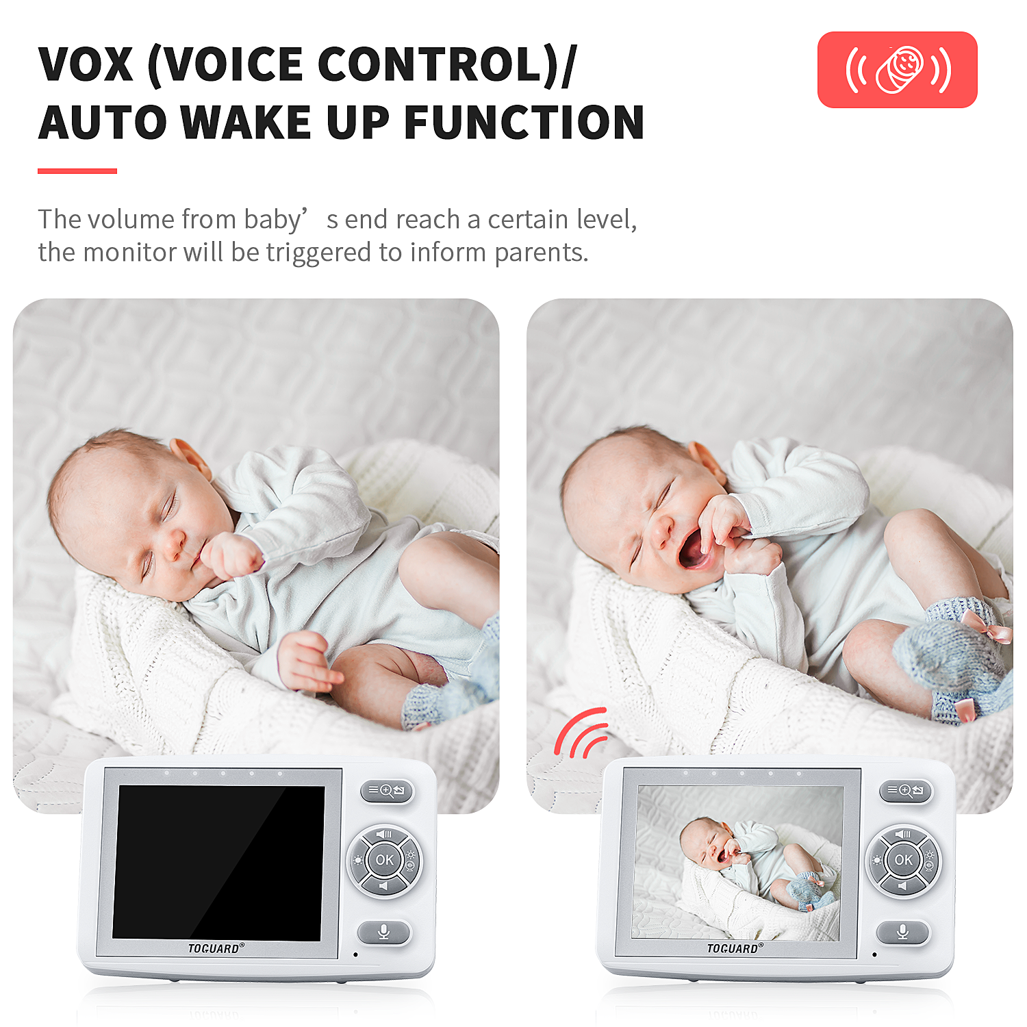 Toguard AM30 Video-Babyphone mit Kamera, 3,5-Zoll-Bildschirm, kabellose Übertragung von Säuglingen