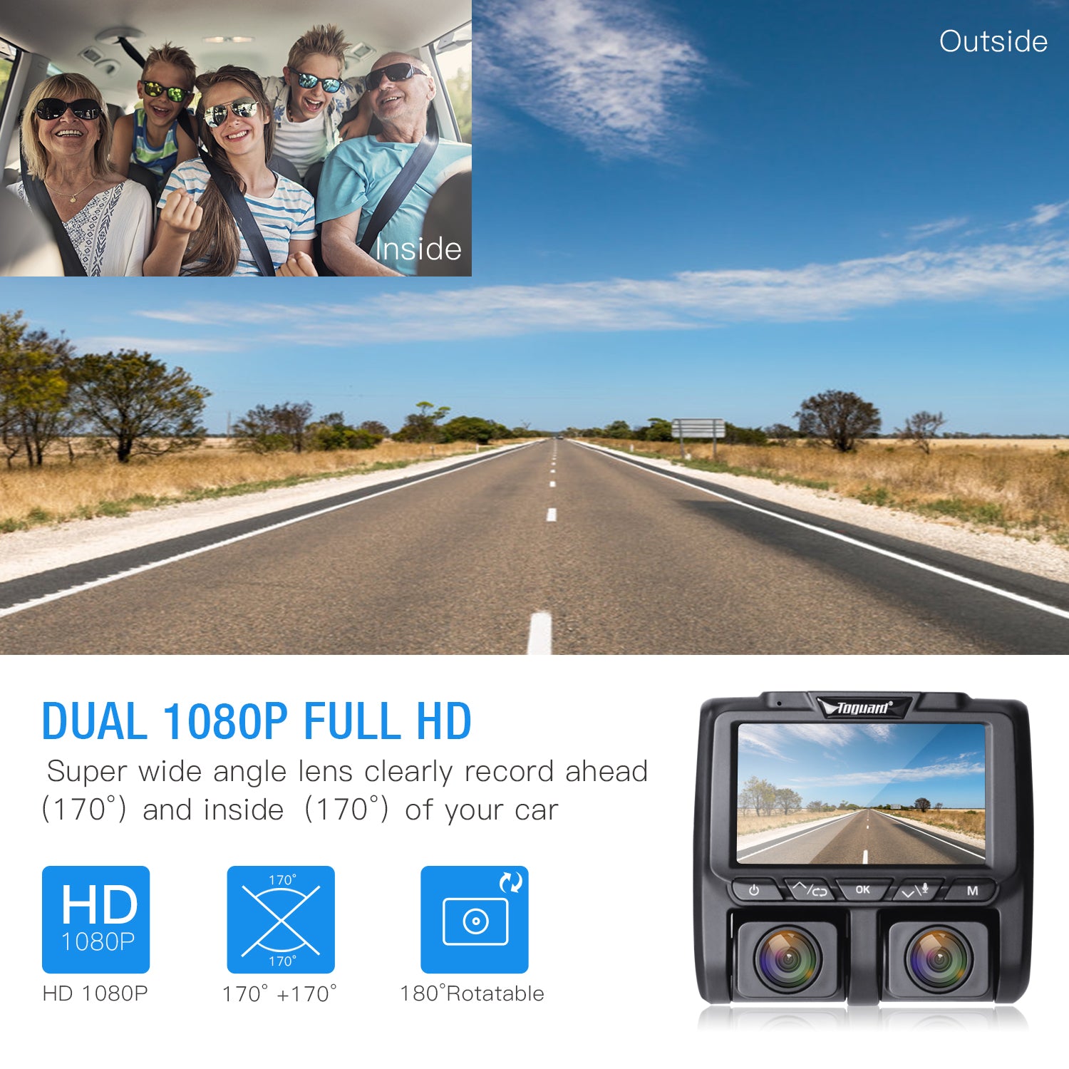 Full HD 1080P Inside and Outside Dual Dash Cam For Vehicles