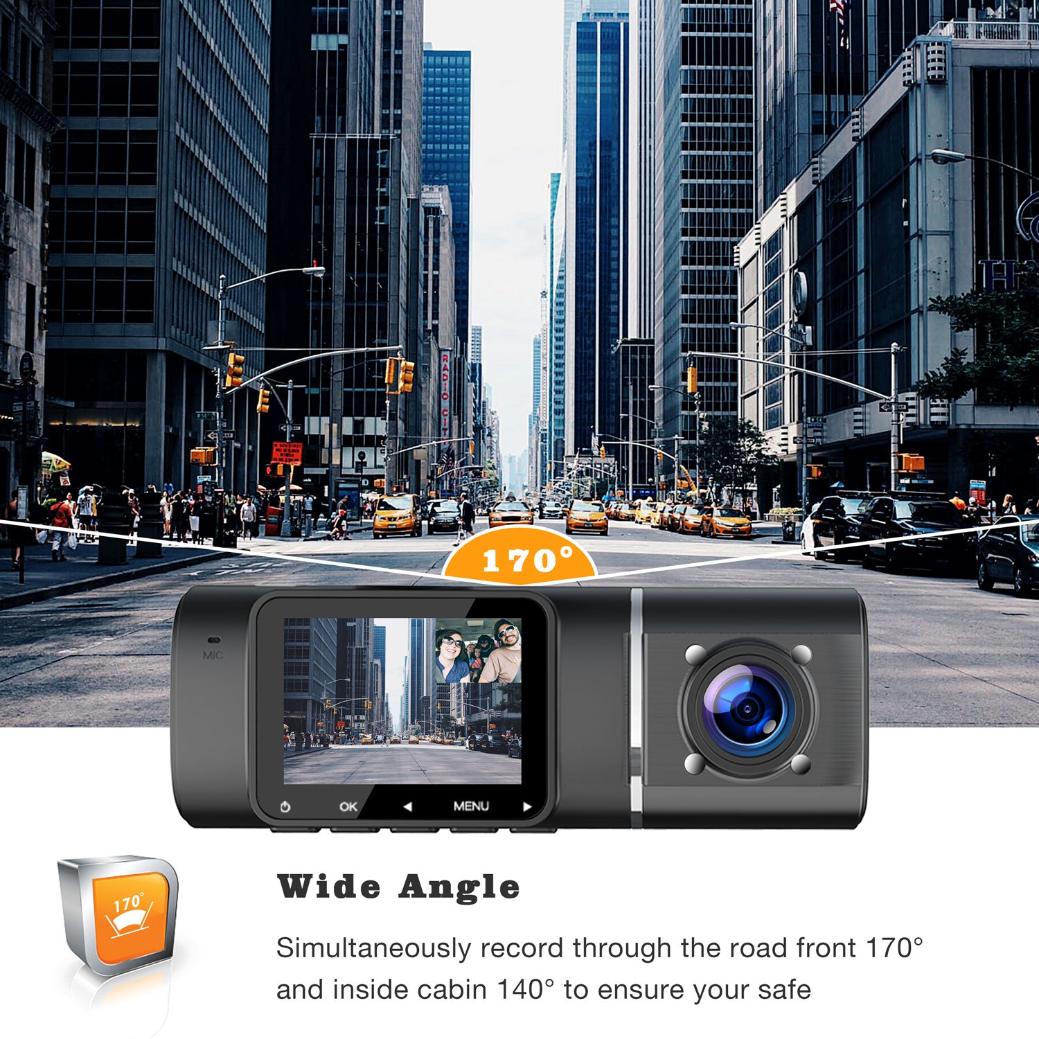 Toguard CE41A FHD 1080P Tableau de bord à double objectif avec caméra de vision nocturne IR pour caméra de recul de voitures