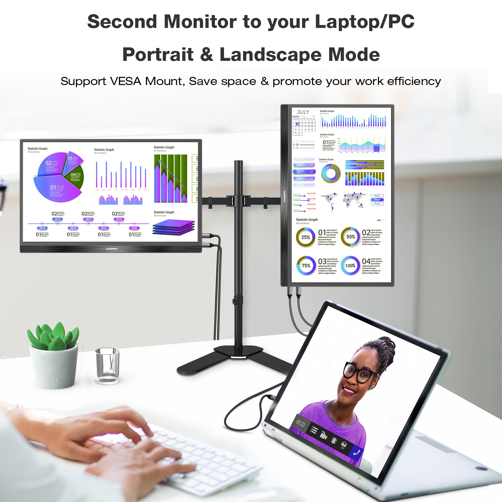 Portable Monitor, Corprit D153 15.6" 1080P 100% sRGB Portable USB C External Monitor (Only sold in Europe )
