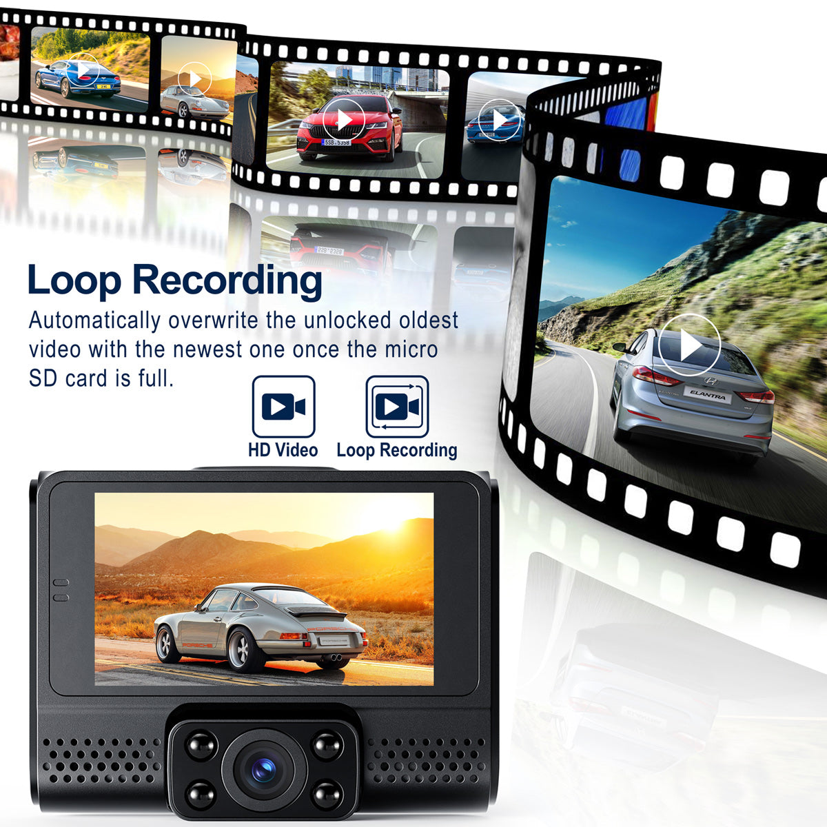 Toguard M200 1080P 3 Channel Front and Rear Inside Triple Car Camera With With GPS & Speed