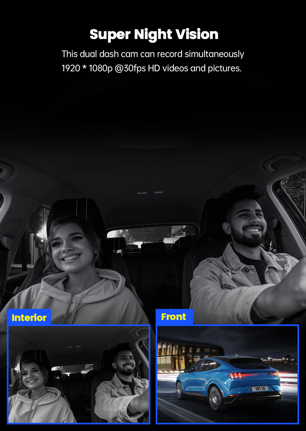 Toguard DC35 1080P Front and Inside Dual Dash Cam Built-in GPS For Tracking Speed And Route（Europe ONLY）