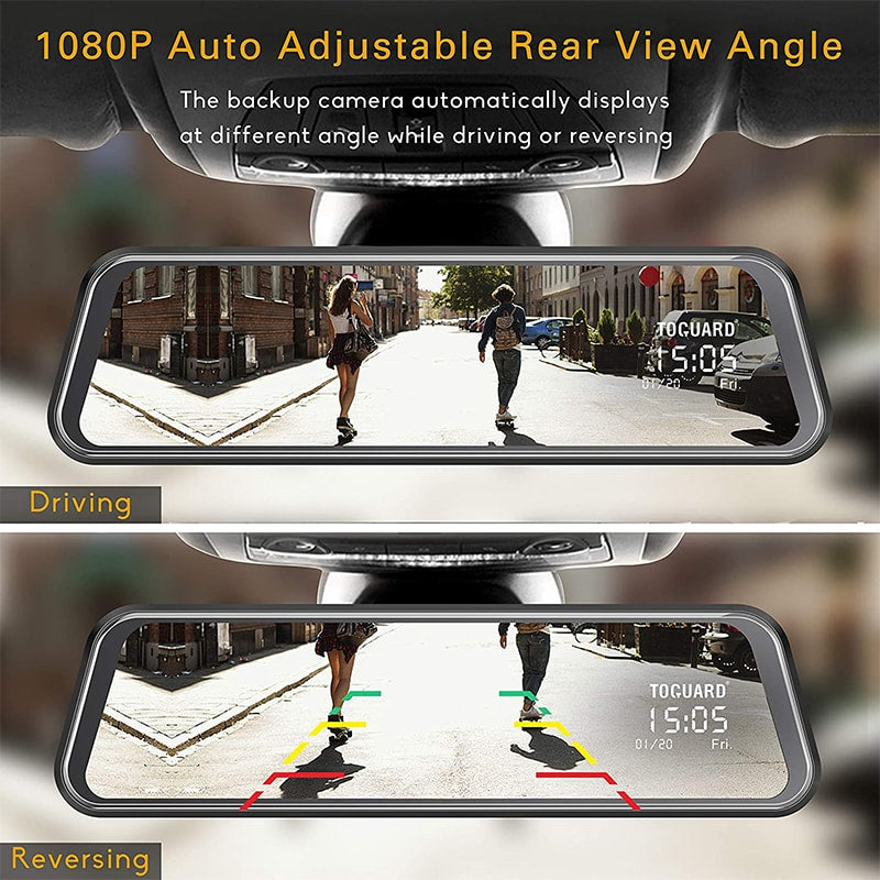 Toguard CE60H 2.5K Mirror Dash Cam pour voitures avec caméra de recul étanche